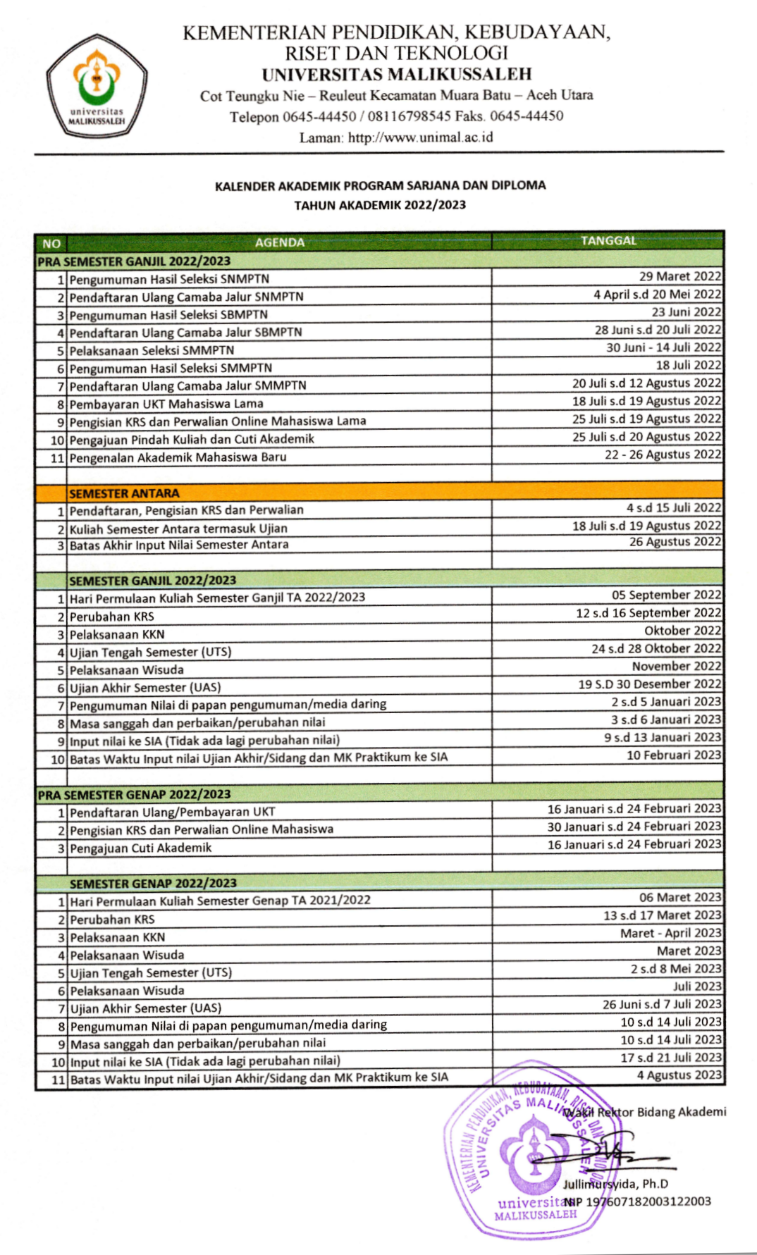 Kalender Akademik Tahun 2022 2023